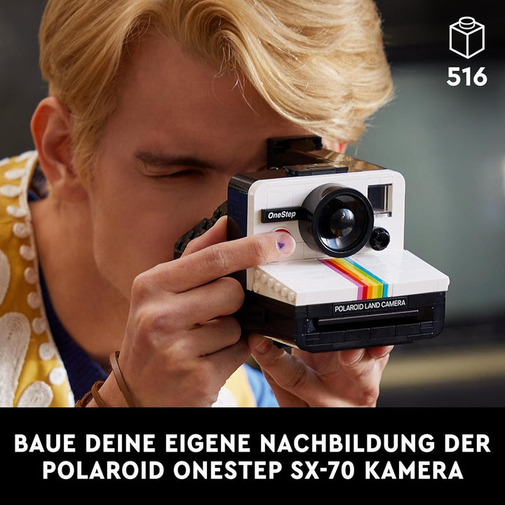 Set aparat foto LEGO Ideas Polaroid Onestep SX-70 pentru adulți, de colecție cu detalii autentice, activitate creativă, cadouri de fotografie pentru femei, bărbați, el, ea și adolescenți 21345
