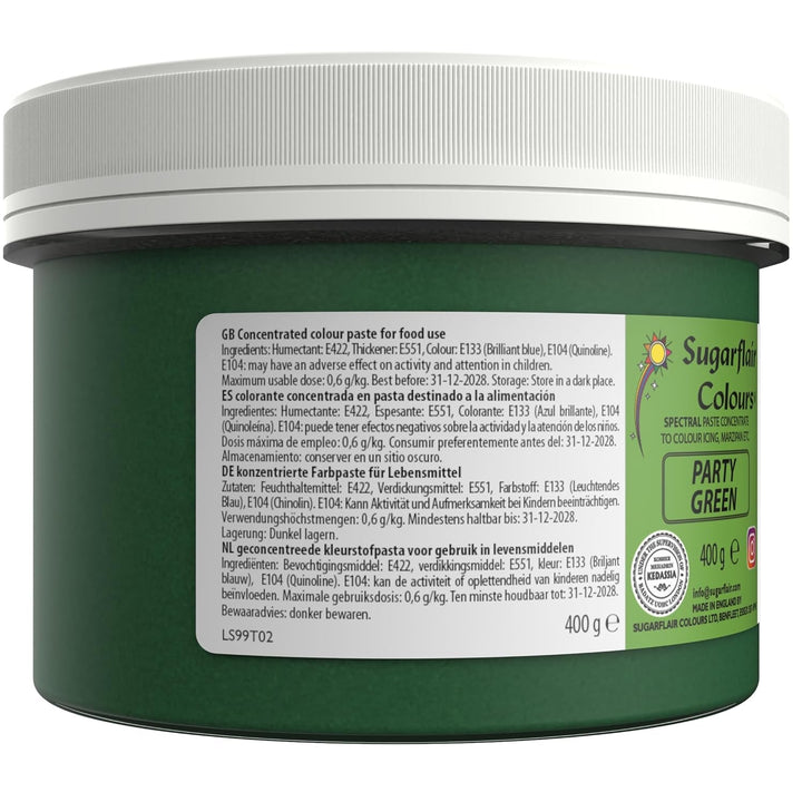 Colorant alimentar Sugarflair Partygreen pentru paste, colorant alimentar pentru fondant și marțipan, paste concentrate Spectral - 400 g