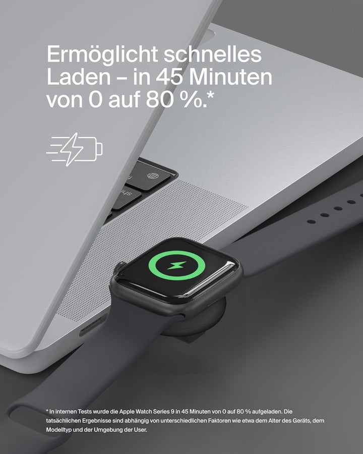 Belkin BoostCharge încărcător portabil USB-C pentru Apple Watch - încărcător USB-C certificat MFi pentru Apple Watch Series 9, 8, 7, Ultra, etc. Compatibil cu MacBook, iPhone 15, etc. Negru