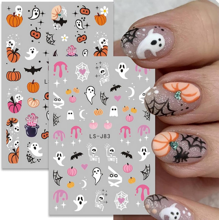 Nagelsticker Halloween, 8 Blätter Halloween Nagelsticker, Kürbis Nail Sticker, Nail Art, Nagel Charms, Nagel Zubehör, Nageldesign, Christmas (Typ A)