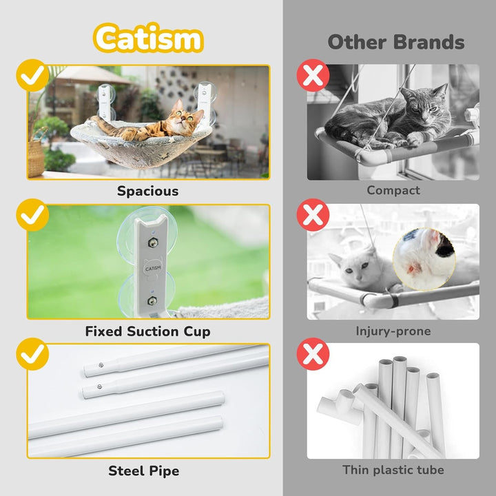 CATISM Hamac pliabil pentru pisici cu stele și lună strălucitoare până la 20 kg, Șezlong pentru fereastră cu ventuze puternice, Material lavabil, Pat luminos pentru pisici (50 x 36,5 cm)