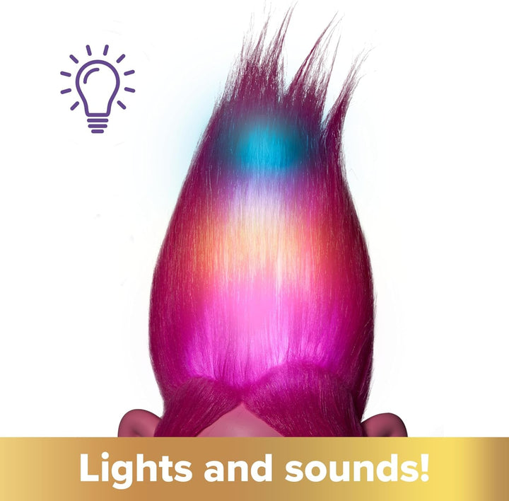 Mattel DREAMWORKS TROLLS Rainbow Hairtunes Poppy Doll - lumină și sunet, păr luminos, muzică și scaune, coroană detașabilă, pentru copii cu vârsta peste 3 ani, HNF20