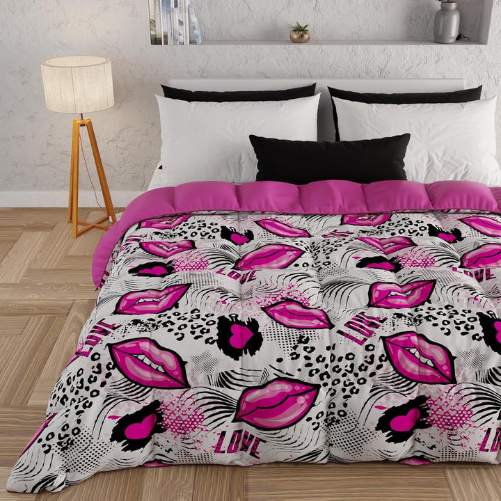 PETTI Artigiani Italiani - Plapumă de iarnă, Plapumă de iarnă, Plapumă simplă, Cu două fețe, Monocolor și imprimare digitală, 100% microfibră antialergică, Made in Italy