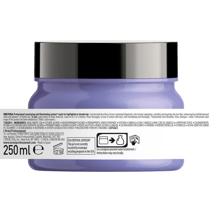 L'Oréal Professionnel | Mască hrănitoare pentru păr blond și decolorat, extract de fructe de Açai, Serie Expert, mască blondă Masca de par Naty Shop