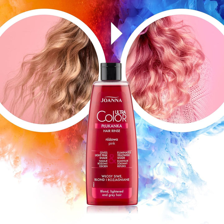 Joanna Ultra Color - Balsam de culoare roz pentru păr blond și deschis - Roz pastel - Strălucire naturală - Elimină nuanța galbenă din părul gri-blond - Efect temporar - 150 ml Vopsea pentru par Naty Shop