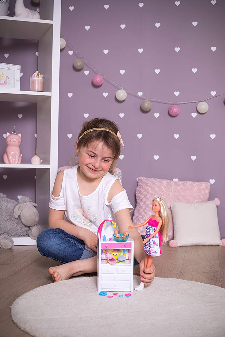 Simba 105733333 - Steffi Love Welcome Twins, Păpușă însărcinată, Cu gemeni, Cu masă de schimbat și cadă, Accesoriu, Păpușă de îmbrăcat, 29Cm, Pentru copii de la 3 ani în sus