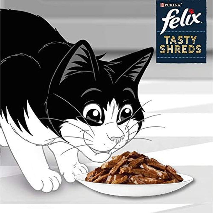 FELIX Tasty Shreds hrană umedă pentru pisici în sos, mix de arome variate, pachet de 6 (6 X 10 X 80G)