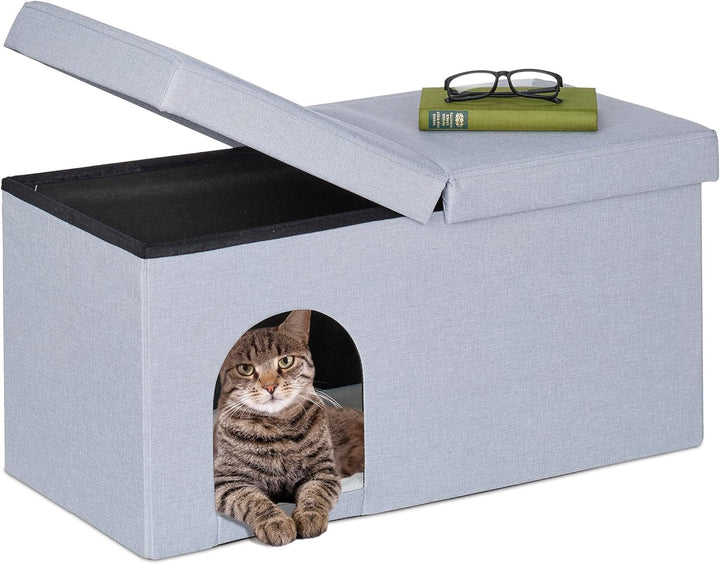 Relaxdays Peșteră Pliabilă pentru Pisici, Bancă Rezistentă, Mobilier de Interior pentru Pisici, Ascunziș pentru Animale de Companie, ÎxLxA: 38,5 x 74,5 x 37 cm, Bej, 1 Bucată