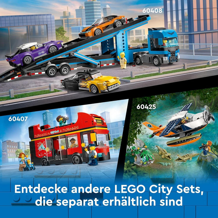 Autobuz cu două etaje LEGO City, autobuz de jucărie cu două etaje, set de vehicule pentru fete și băieți de la 7 ani, conține 5 figurine, inclusiv un bebeluș într-un cărucior 60407
