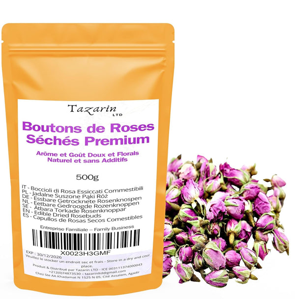 500 g muguri de trandafir comestibili premium - infuzie din petale de trandafir Atlas uscate - gust și aromă dulce și florală - 100% natural, pur și fără aditivi | Tazarinltd