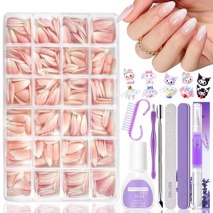 Set 420 de unghii false - Unghii tip balerina cu gel moale, acoperire completă, unghii artificiale cu gradient alb nud pentru lipire, unghii false pentru arta unghiilor (Ballerina White Nude)