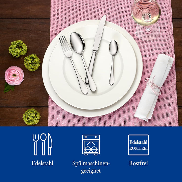 Villeroy & Boch – Oscar Tafelbesteck 24 Teilig 6 Personen, Spülmaschinenfest, Rostfrei, Besteck Set, Essbesteck, Messer Gabel Löffel Set, Cutlery Set, Besteckset Edelstahl, Edelstahl