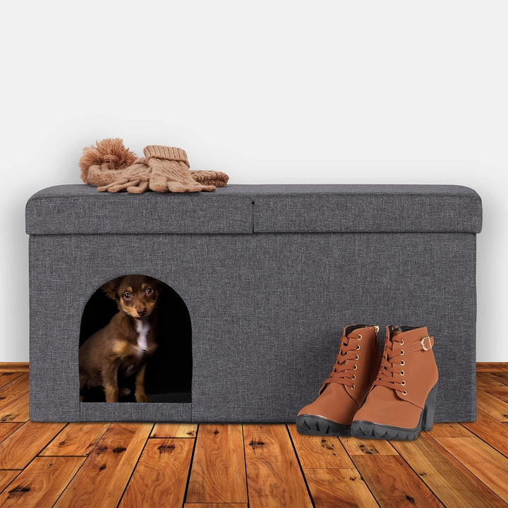 Relaxdays Cușcă pliabilă pentru pisici, Bancă rezistentă, Mobilier de interior pentru pisici, Ascunziș pentru animale de companie, ÎxLxA: 38,5 x 74,5 x 37 cm, Gri