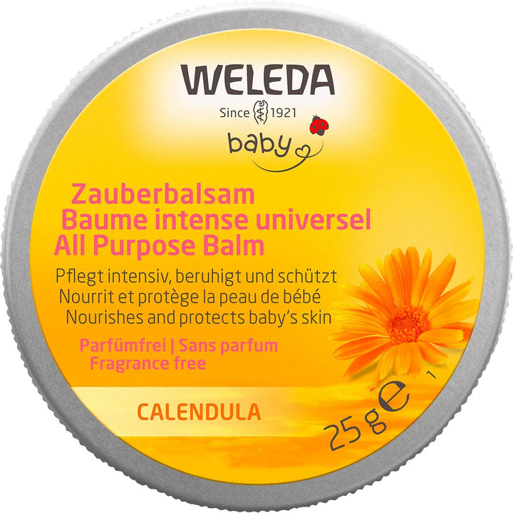 WELEDA Organic Baby Calendula Magic Balm - Balsam universal de cosmetice naturale pentru față și corp pentru îngrijirea și calmarea pielii și buzelor uscate. Balsam bogat universal pentru bebeluși și copii (1x 25g)
