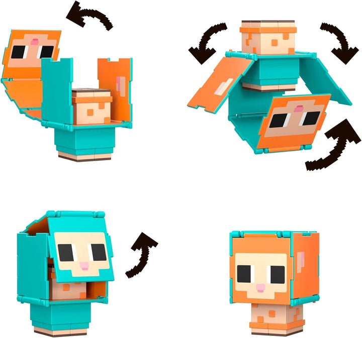 Mattel Minecraft Flippin' Figs Oaie și pui 2-Pack cu figuri de joacă 2-in-1, capete mari și design Pixel HXK17