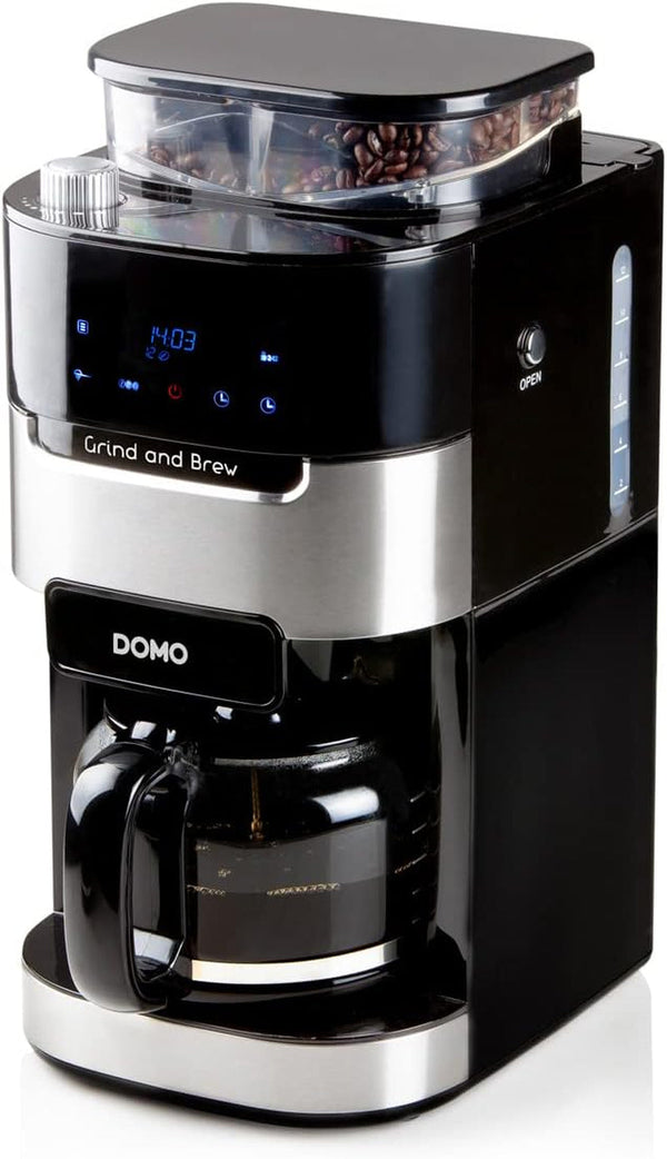 DOMO DO721K Espressor de cafea măcinat și preparat - Funcție boabe-la-cană - Afișaj LCD - Pentru cafea măcinată sau boabe întregi - 1,5 L