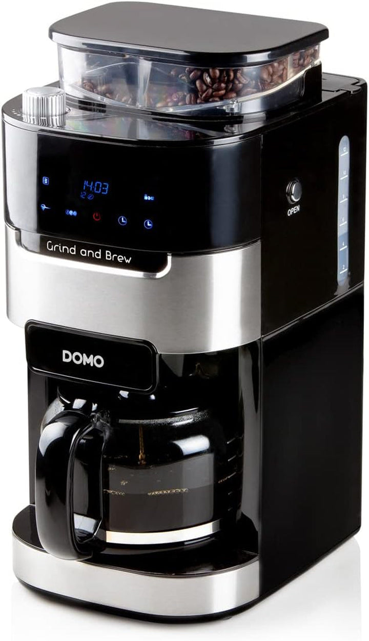 DOMO DO721K Espressor de cafea măcinat și preparat - Funcție boabe-la-cană - Afișaj LCD - Pentru cafea măcinată sau boabe întregi - 1,5 L