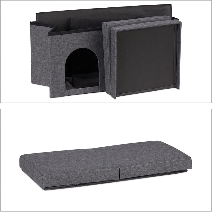 Relaxdays Cușcă pliabilă pentru pisici, Bancă rezistentă, Mobilier de interior pentru pisici, Ascunziș pentru animale de companie, ÎxLxA: 38,5 x 74,5 x 37 cm, Gri