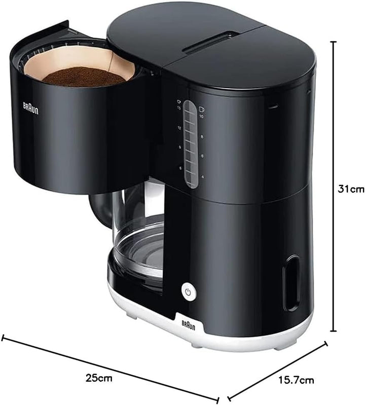 Cafetieră cu filtru pentru micul dejun de uz casnic Aromacafe Optibrew, sistem de oprire automată, pentru până la 10 cești, potrivită pentru mașina de spălat vase, 1000W, neagră