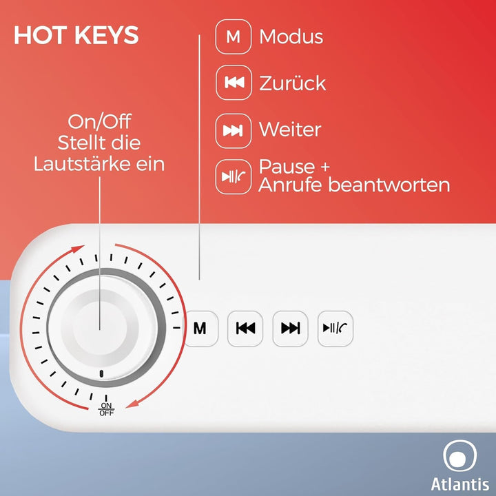 Atlantis Soundbar PC 20W, Pc-Lautsprecher, Klinke 3.5Mm + Bluetooth 5.3 Für Smartphone, Firetv, Plattenspieler, Batt. 2400Mha, FM Radio, Pc-Lautsprecher, Tragbar, TV, Smartp 420X60X74 Mm P003-C0820-B