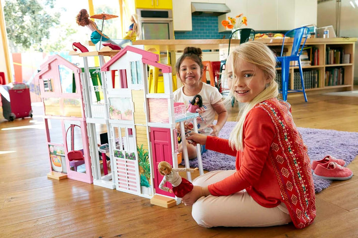 Barbie House Dream Villa, casă de oraș cu 3 etaje și 5 camere, inclusiv accesorii precum mobilier, pliabilă și depozitabilă, jucării de la 3 ani, DLY32
