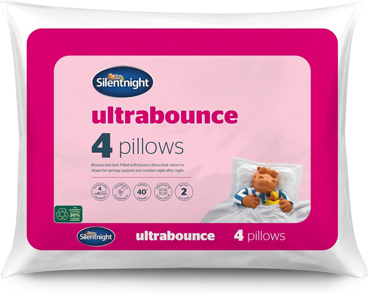 Pereche de perne de lux Silentnight Ultrabounce, microfibră, alb, pachet de 2, 2