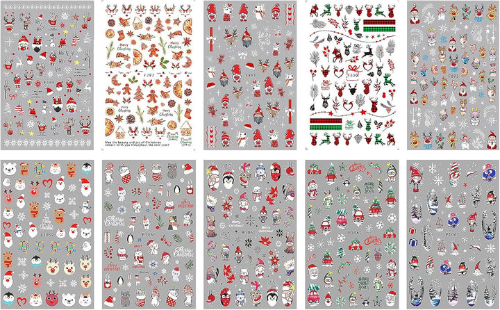 JMEOWIO Nagelsticker Weihnachten 10 Blatt Nail Art Sticker Selbstklebend Nagelaufkleber Schneeflocke Winter Urlaub Süß Dekoration Nageldesign Zubehör