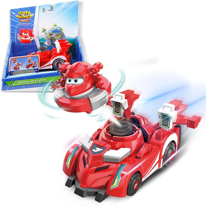 Super Wings EU770351 - Super Robot Suit Jett, aprox. 18 cm înălțime figurină de joacă transformabilă, costum de robot 2 în 1 și super mașină, pentru copii de la 3 ani în sus, Roșu
