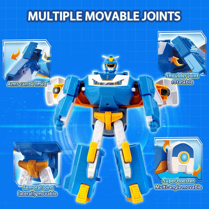 Super Wings 2-In-1 Mini World Aircraft Transforming Robot cu efecte luminoase și sonore, jucărie transformabilă pentru fete și băieți de la 3 ani, albastru