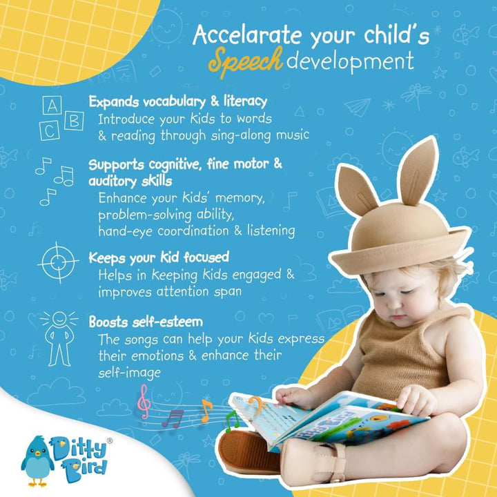 DITTY BIRD Baby Animal Songs: Jucărie pentru copii cu 6 butoane sonore pentru a cânta și a învăța limba engleză. Jucarii Bebe Naty Shop
