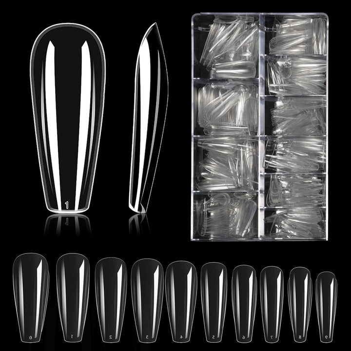 Tipuri de unghii, 500 bucăți de vârfuri de unghii false acrilice artificiale cu cutie de depozitare pentru saloane de unghii și nail art DIY acasă, 10 dimensiuni