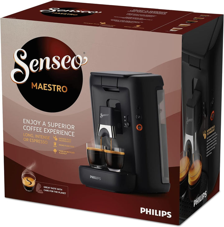 Mașină de cafea Philips Senseo Maestro cu rezervor de apă de 1,2 L, selecție a intensității și funcție Memo, produs verde, culoare: negru, (CSA260/61)