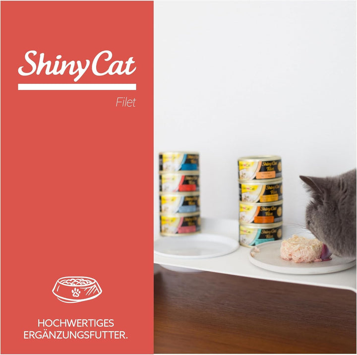 Gimcat Shinycat Fillet Tuna With Salmon - Hrană pentru pisici cu file suculent fără zahăr adăugat pentru pisici adulte - 24 cutii (24 X 70 G)