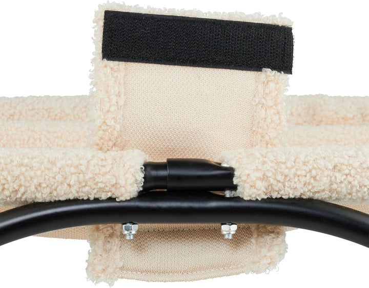 Hamac pentru pisici Relaxdays, scaun suspendat elevat pentru pisici, din pluș, ÎxLxA 25x45x42 cm, pat din oțel pentru pisici, bej/negru