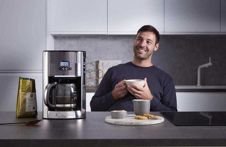 Russell Hobbs 25270-56 Geo Steel Cafetier digital din sticlă, 1000 W, oțel inoxidabil, 1,5 litri