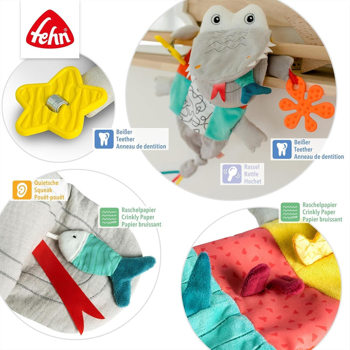 Fehn păpușă de mână pentru bebeluși crocodil - jucărie de pluș cu zornăitor, hârtie care foșnește, teether și squeaker - păpușă de mână pentru bebeluși - jucărie care pocnește pentru bebeluși și copii mici de la 6+ luni Jucarii Bebe Naty Shop