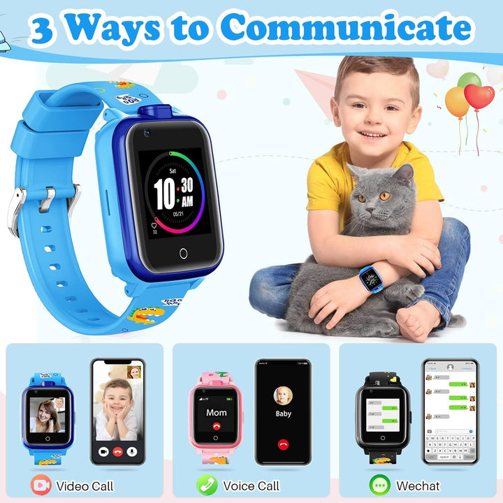 4G smartwatch pentru copii cu cartela SIM, GPS tracker, mai multe stiluri de desktop pentru a alege de la, apeluri bidirecționale, SOS, Wi-Fi, touchscreen rezistent la apă pentru 4-12 băieți și fete (T13 Blue)