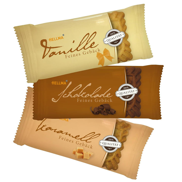 Mix pentru biscuiți fini HELLMA - 200 de biscuiți, ambalați individual - 3 sortimente - Cutie de depozitare - Pentru hoteluri, cafenele și restaurante