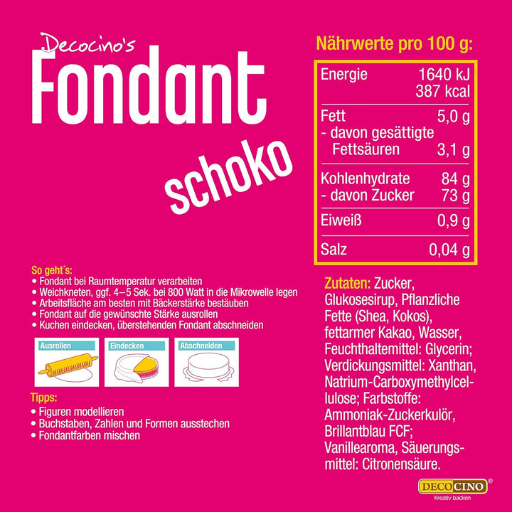 DECOCINO Fondant Schoko – 250 G – Ideal Zum Verzieren Von Kuchen, Torten, Cupcakes – Palmölfrei & Vegan