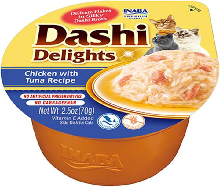 INABA Dashi Delights Hrană umedă pentru pisici 100% pui natural | Fără cereale, fără zahăr, fără arome artificiale, 86% umiditate | Tratamente premium pentru pisici în bulion 70 G (pachet de 6)