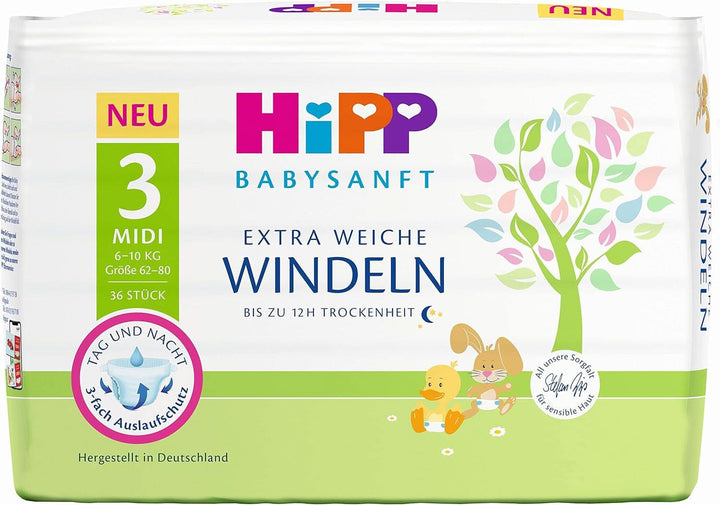 Hipp Babysanft scutece Newborn 1 Carry, pachet de 3 (3 x 24 bucăți)