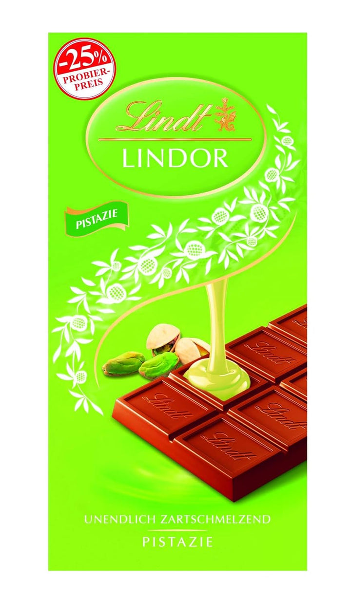 Lindt Schokolade LINDOR Pistazie, Promotion | 100 G | Feinste Vollmilch-Schokolade Mit Unendlich Zartschmelzender Füllung Mit Pistaziengeschmack | Schokoladentafel | Schokoladengeschenk, 2023 Version