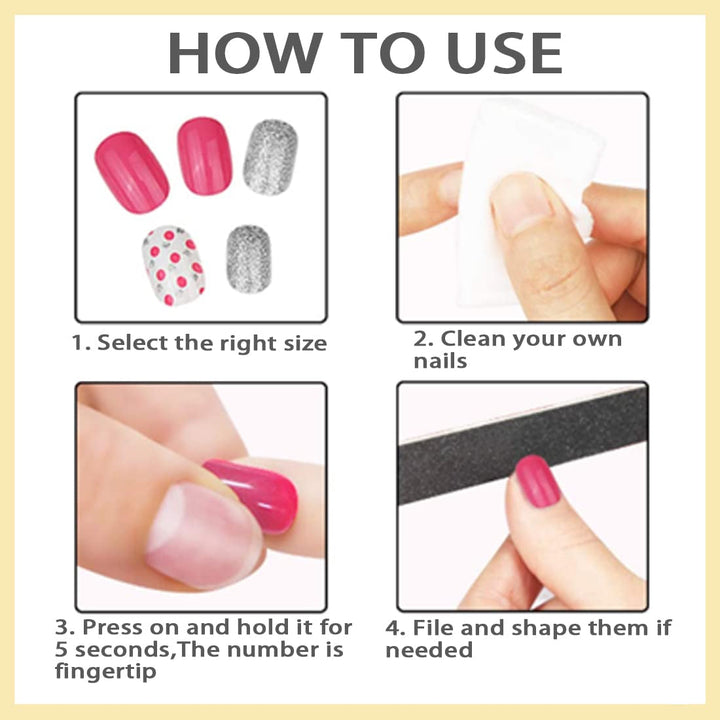 72 bucăți unghii pentru copii, pre-lipite, acoperire completă, sclipici, gradient de culoare, fundă, unghii artificiale scurte, cadou minunat pentru copii și fete, artă pentru unghii - sclipici curcubeu