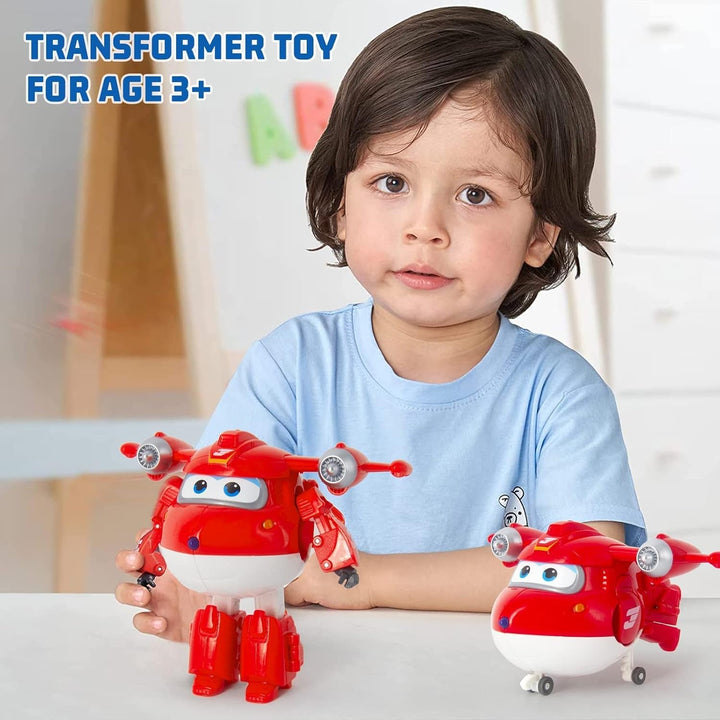 Super Wings 5" Transforming Characters 2-Pack Transforming Supercharged Jett + Tino, jucărie Transformer pentru băieți și fete de peste 3 ani, roșu
