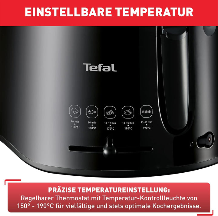 Tefal Maxi Fry Fritteuse, Cool Wall Technologie, Bis Zu 1,2 Kg Fassungsvermögen, Einklappbarer Griff, Kompakte Größe, Regelbares Thermostat Von 150°C Bis 190°C, Schwarz, FF1078