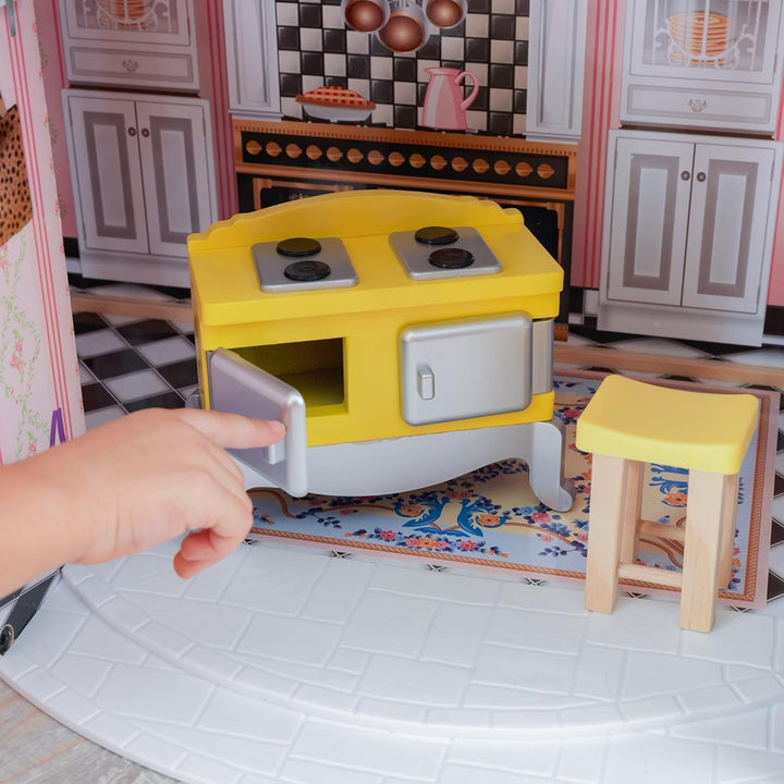 Casa de păpuși Kidkraft Magnolia Mansion din lemn cu mobilier și accesorii, set de joacă cu balcon și lift pentru păpuși de 30 cm, jucărie pentru copii de la 3 ani, 65907
