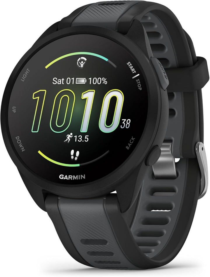 Garmin Forerunner 165 Music - smartwatch GPS ușor pentru alergare, cu ecran tactil AMOLED de 1,2", recomandări de antrenament, date despre sănătate, funcții inteligente și muzică pe încheietura mâinii