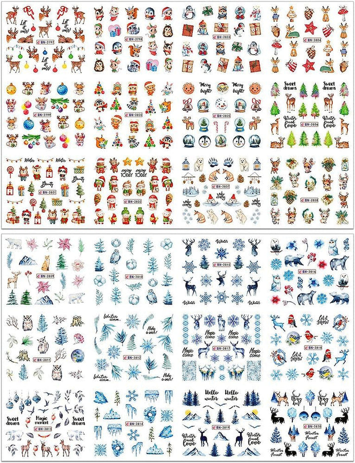 Autocolante 3D pentru unghii de Crăciun, autoadezive, cu transfer de apă, brad de Crăciun, fulg de nea, elan, pinguin, artă pentru unghii de Crăciun, design pentru unghii de iarnă, autocolante de Crăciun, accesorii pentru unghii