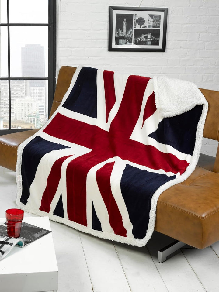 Pătură din fleece Rapport cu steagul Union Jack, extra moale, pentru pat/sofa, roșu/alb/albastru. Paturi si Cuverturi Rapport