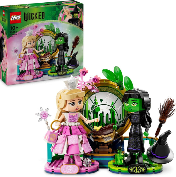 Păpuși LEGO Wicked Elphaba și Glinda - jucărie cu figurine de colecție ale vrăjitoarelor din Oz - cadou creativ pentru fete peste 10 ani și fani ai filmului - 75682